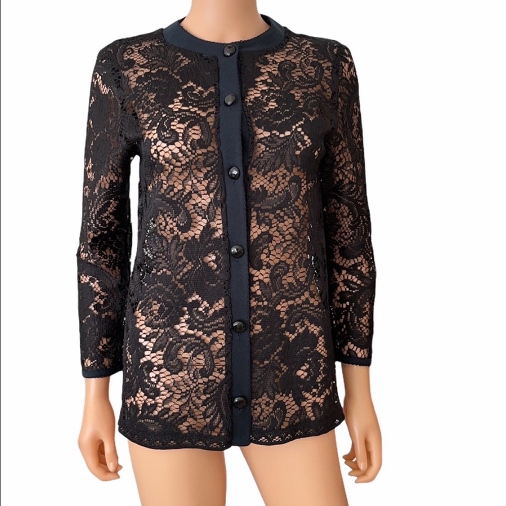NWOT Vintage Teri Jon black lace jewel button jacket